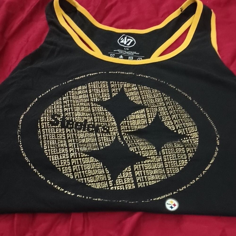 47 Brand Black & Yellow Pittsburgh Steelers Racerback Tank Women's L Emblem New